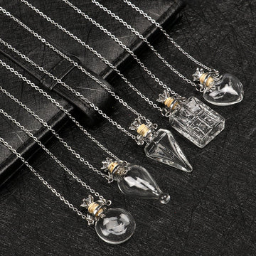 Shaped Perfume Bottle Pendant Blood Vial Necklace in Coloured Glass