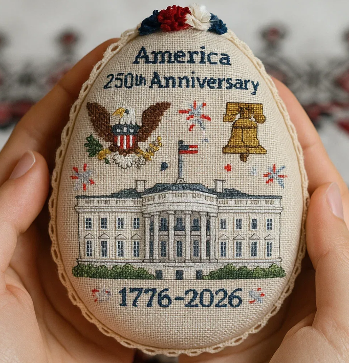 Patriotic Stitch Legacy: US 250th Anniversary Embroidery Ornament