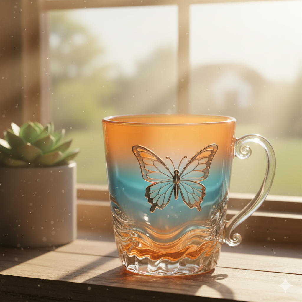 Elegant Butterfly Glass Mug - A Sip of Serenity