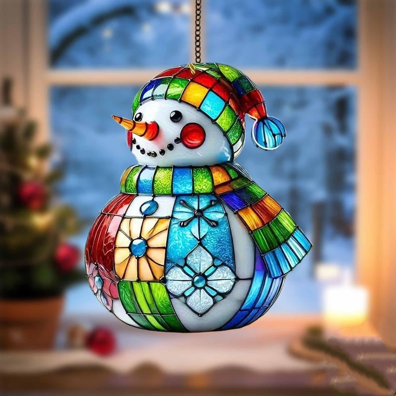 Patchwork Snowman Christmas Suncatcher