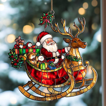 Santa Sleigh Acrylic Stained Suncatcher