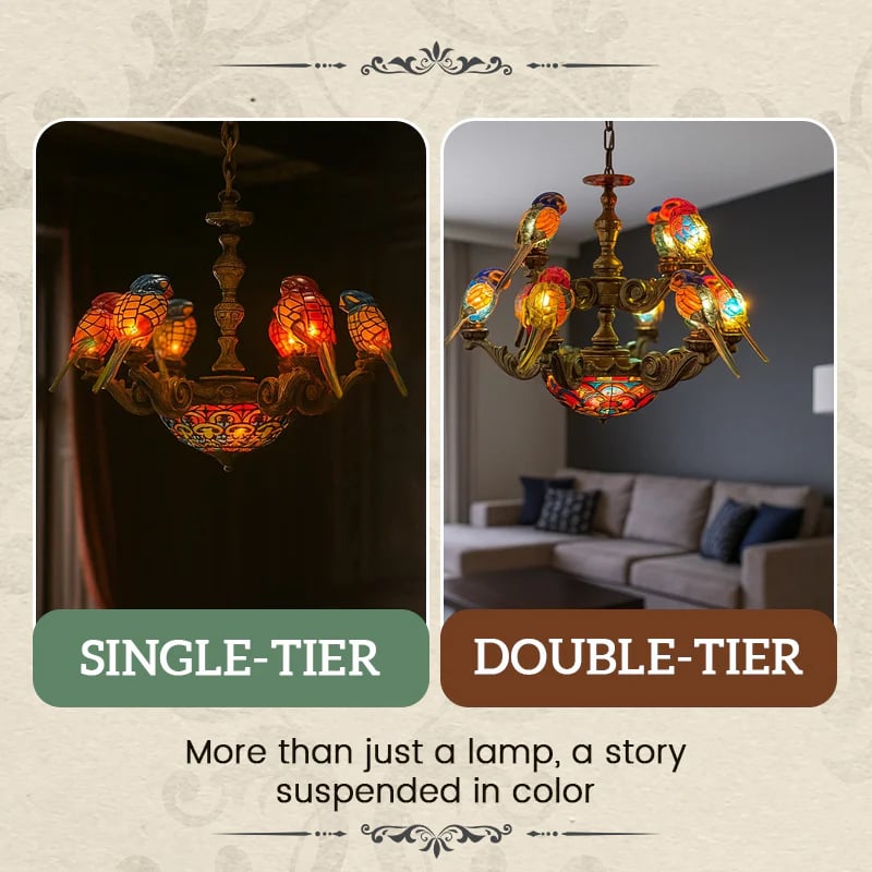 “Tropical Harmony” Parrot Chandelier — Light Up the Magic of the Tropics