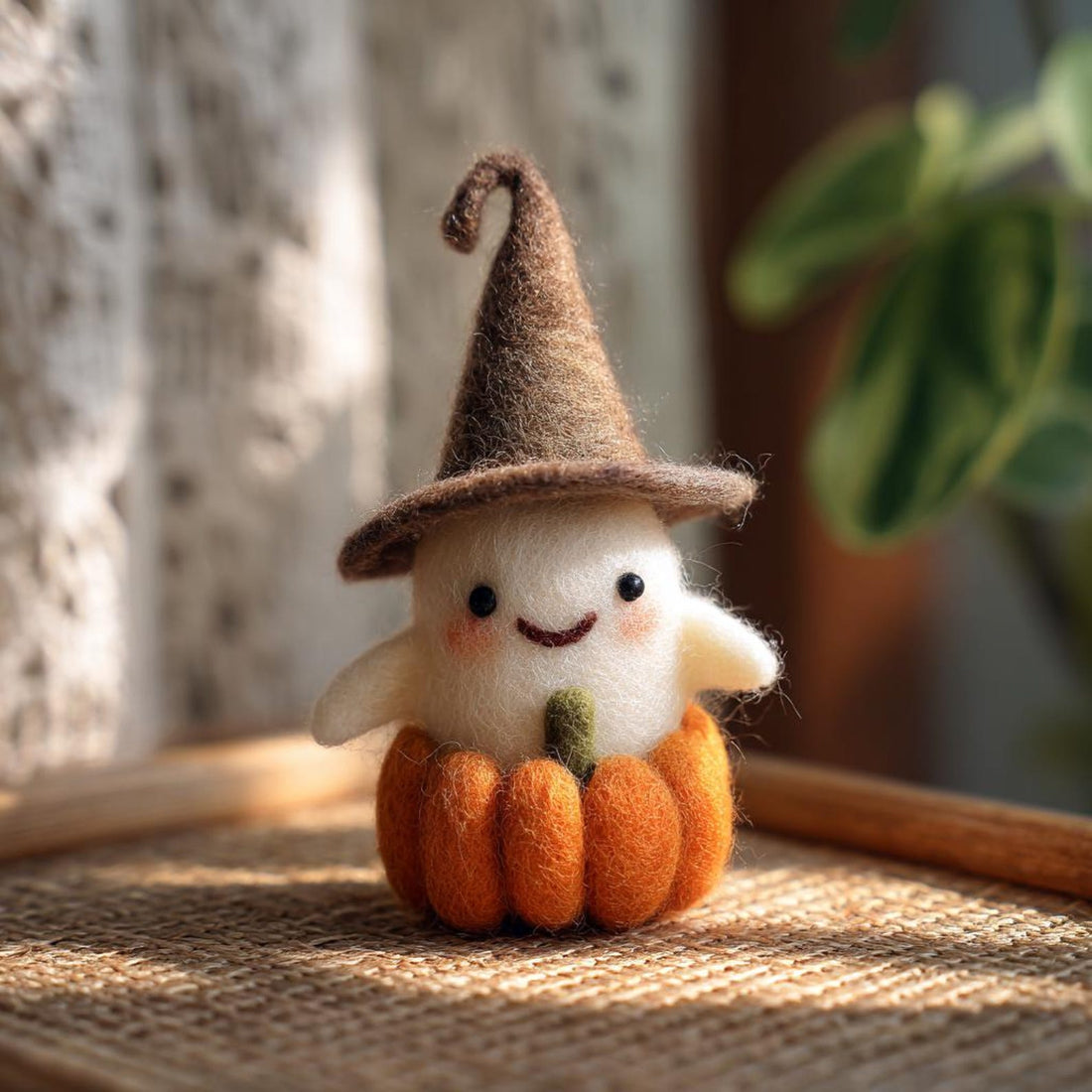 Adopt a Ghost - Handmade Felt Halloween Ghost Pumpkin With Wizard Hat