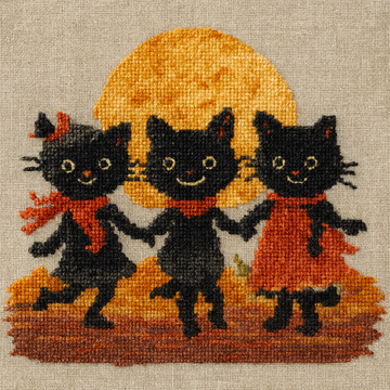 Vintage Halloween Black Cat Cross Stitch Kit