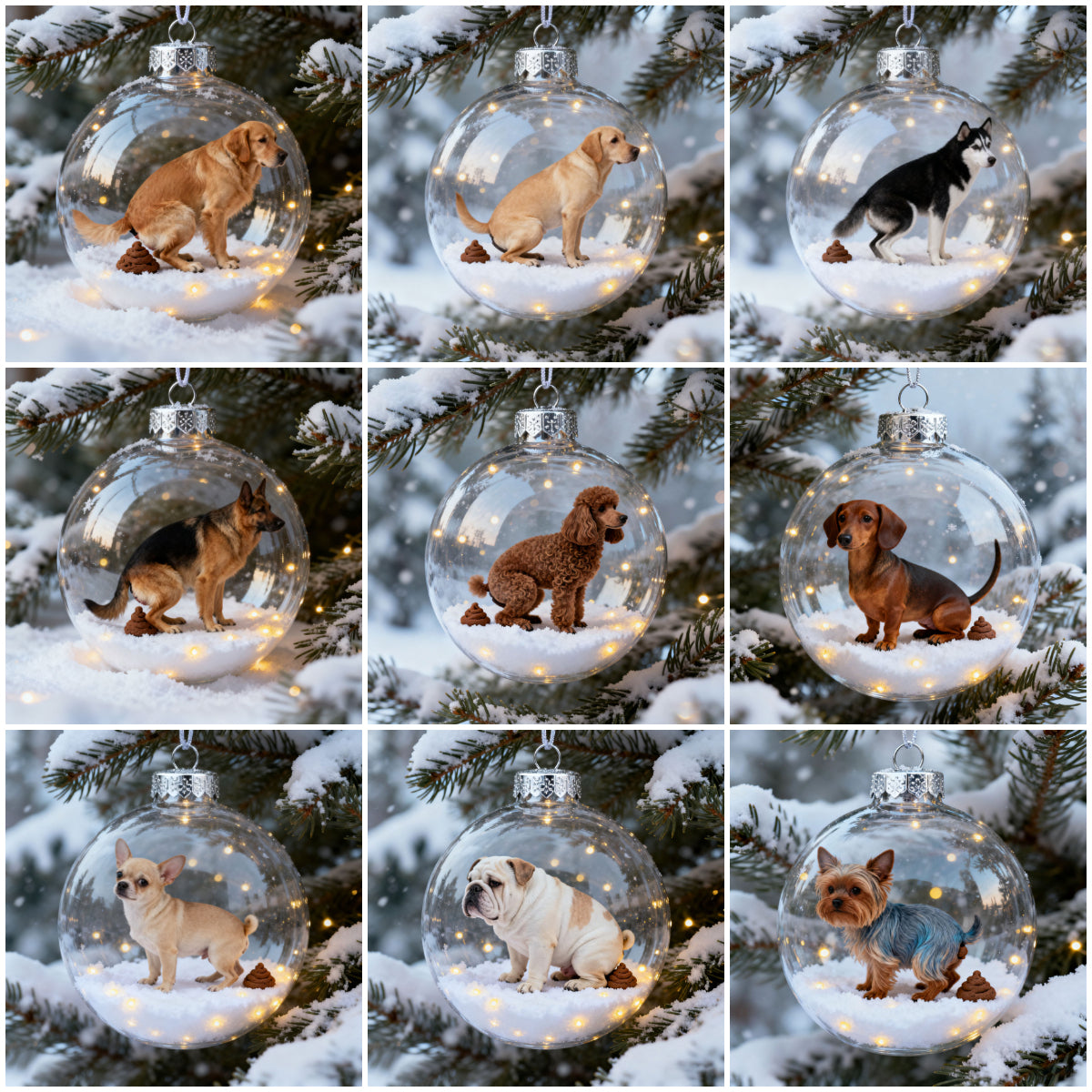 Funny Dog Poop Christmas Ornament Set