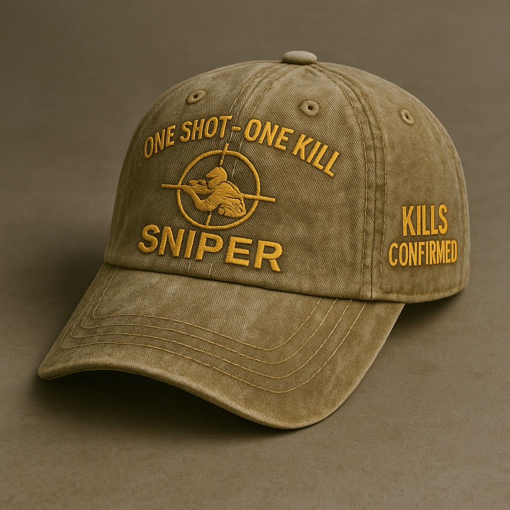 Khaki Sniper Hat – ONE SHOT ONE KILL | Tactical Embroidered Operator Cap