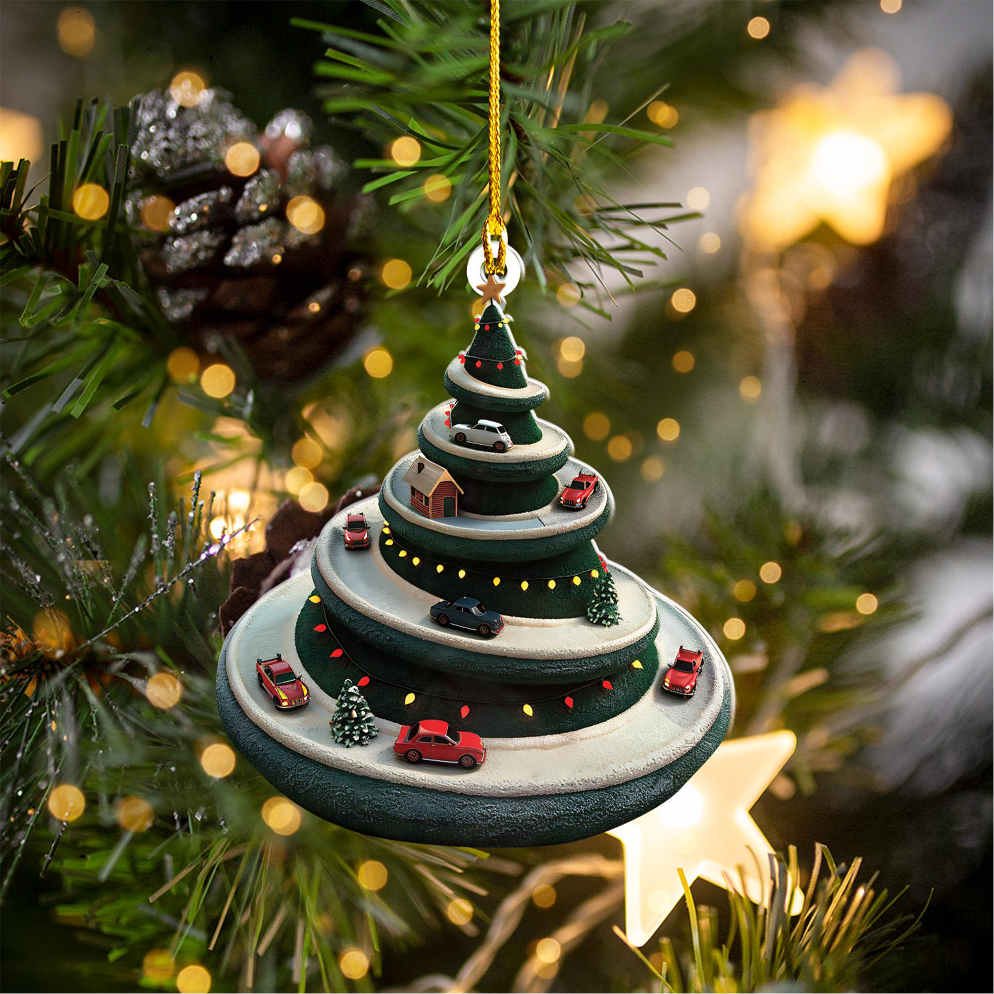 Christmas Tree Road Ornament with Cars