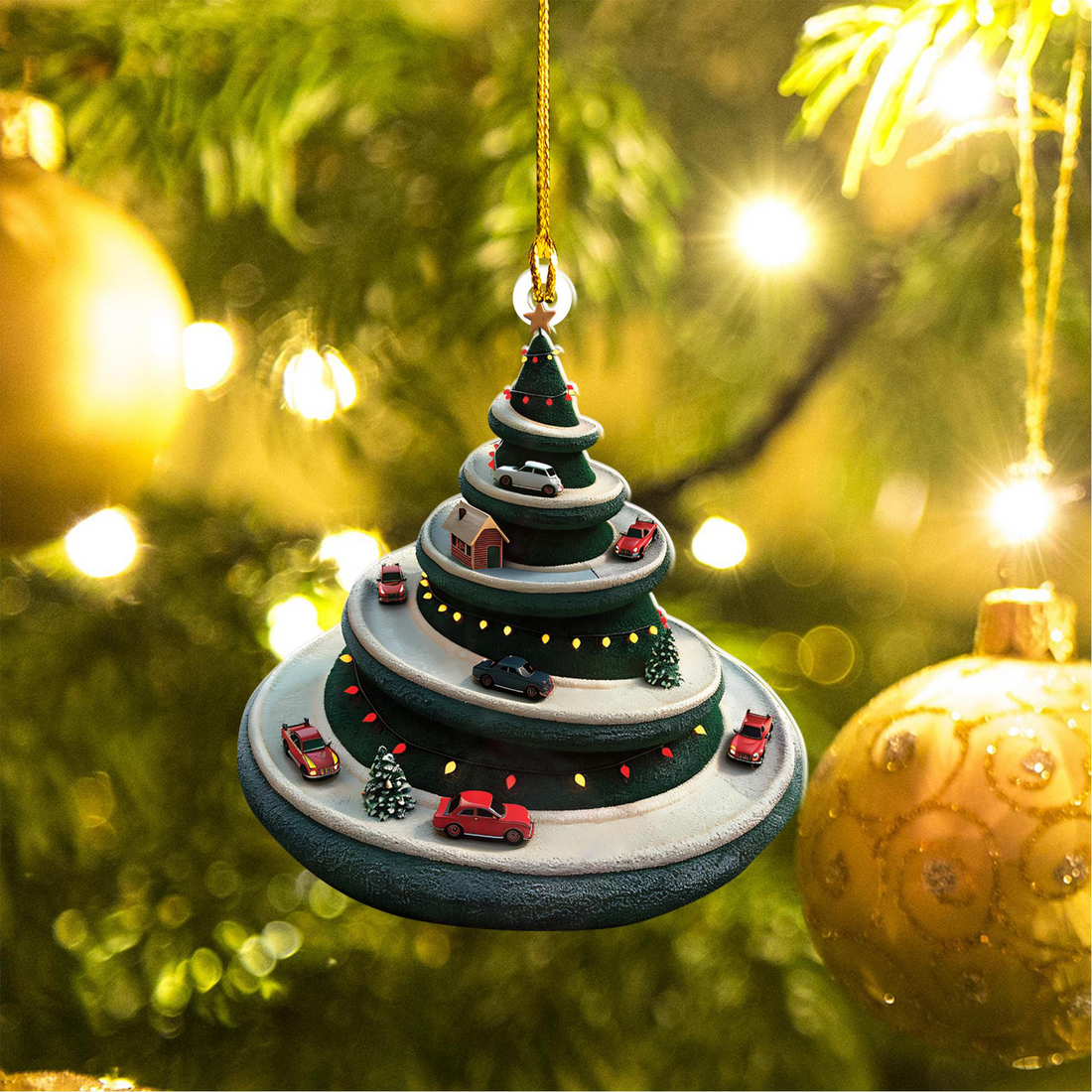 Christmas Tree Road Ornament with Cars