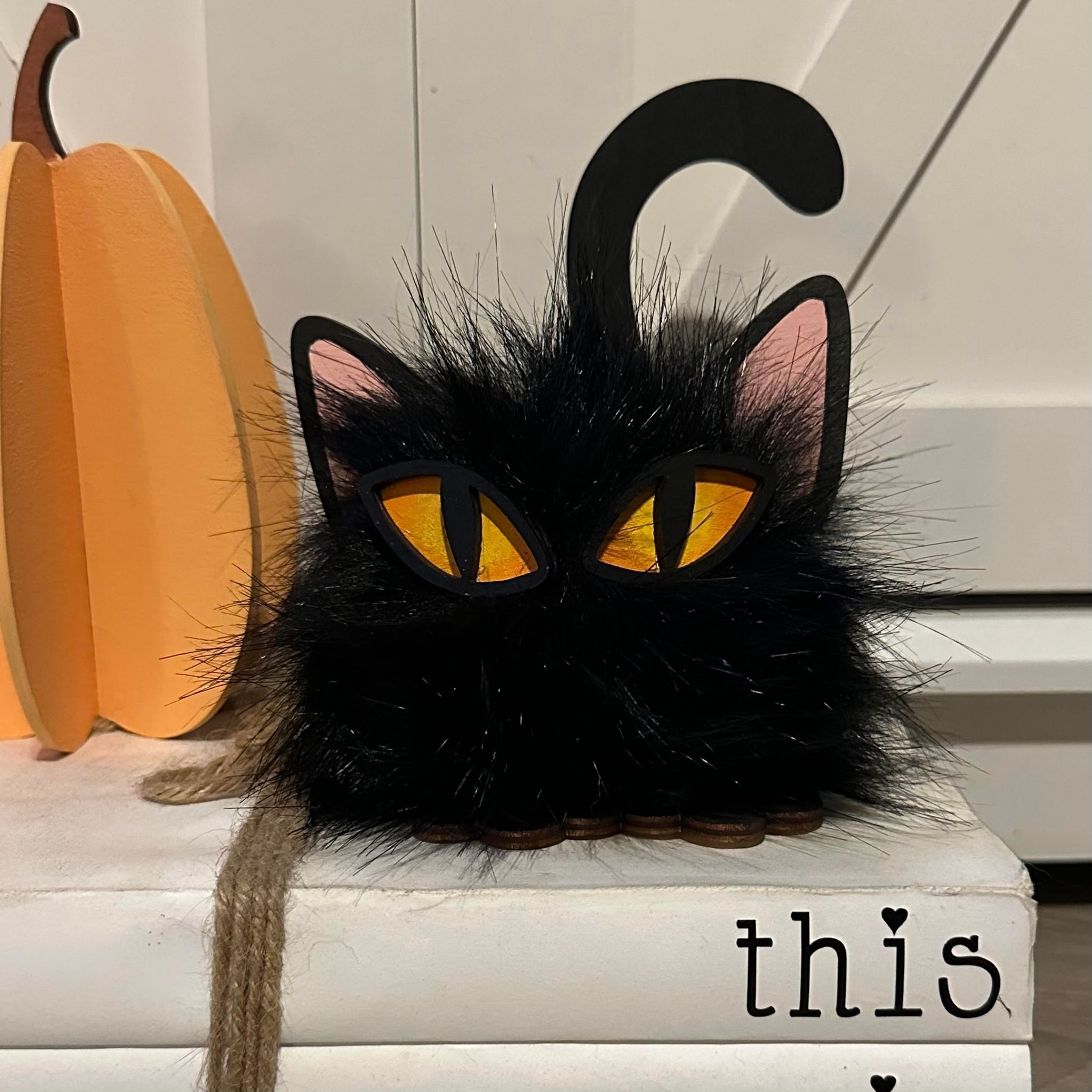 Black Halloween PomPom Cat | Fall Decor
