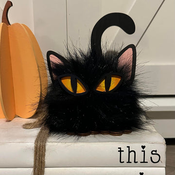 Black Halloween PomPom Cat | Fall Decor
