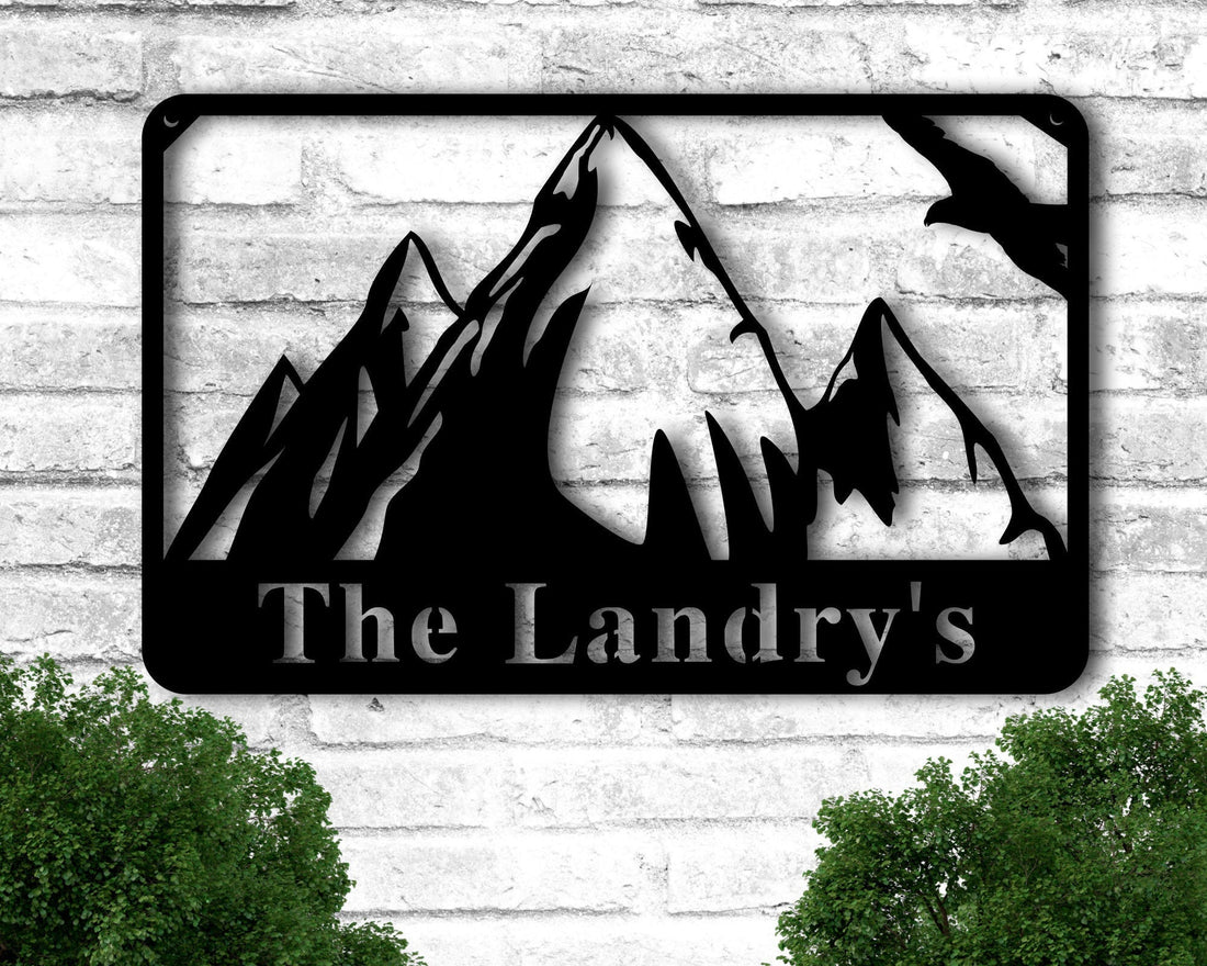 Personalized Metal Family Name Signs Outdoor, Mountain Wall Art, Last Name Metal Sign, Mountain Range, Outdoors Metal Wall Decor, Porch Sign