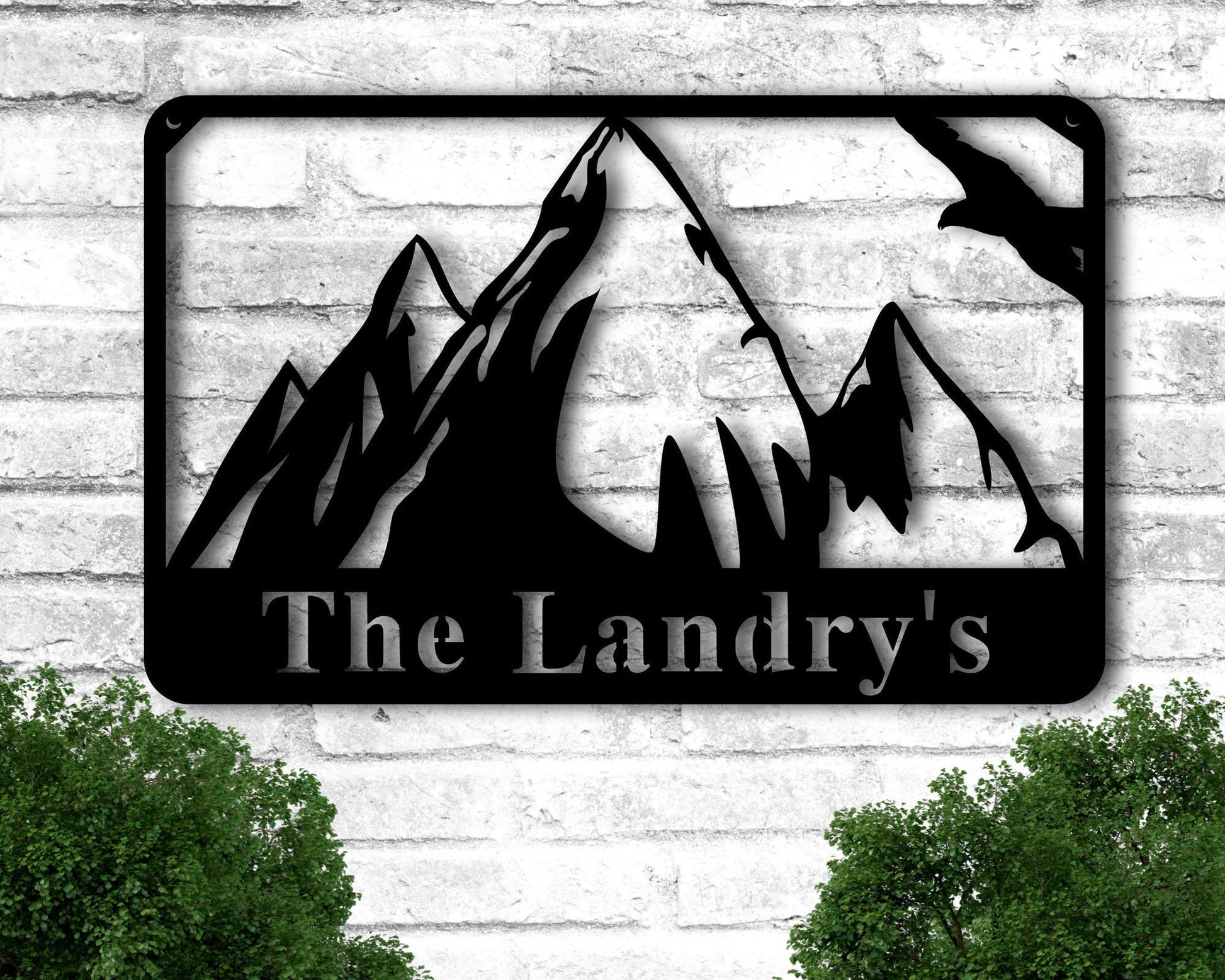 Personalized Metal Family Name Signs Outdoor, Mountain Wall Art, Last Name Metal Sign, Mountain Range, Outdoors Metal Wall Decor, Porch Sign