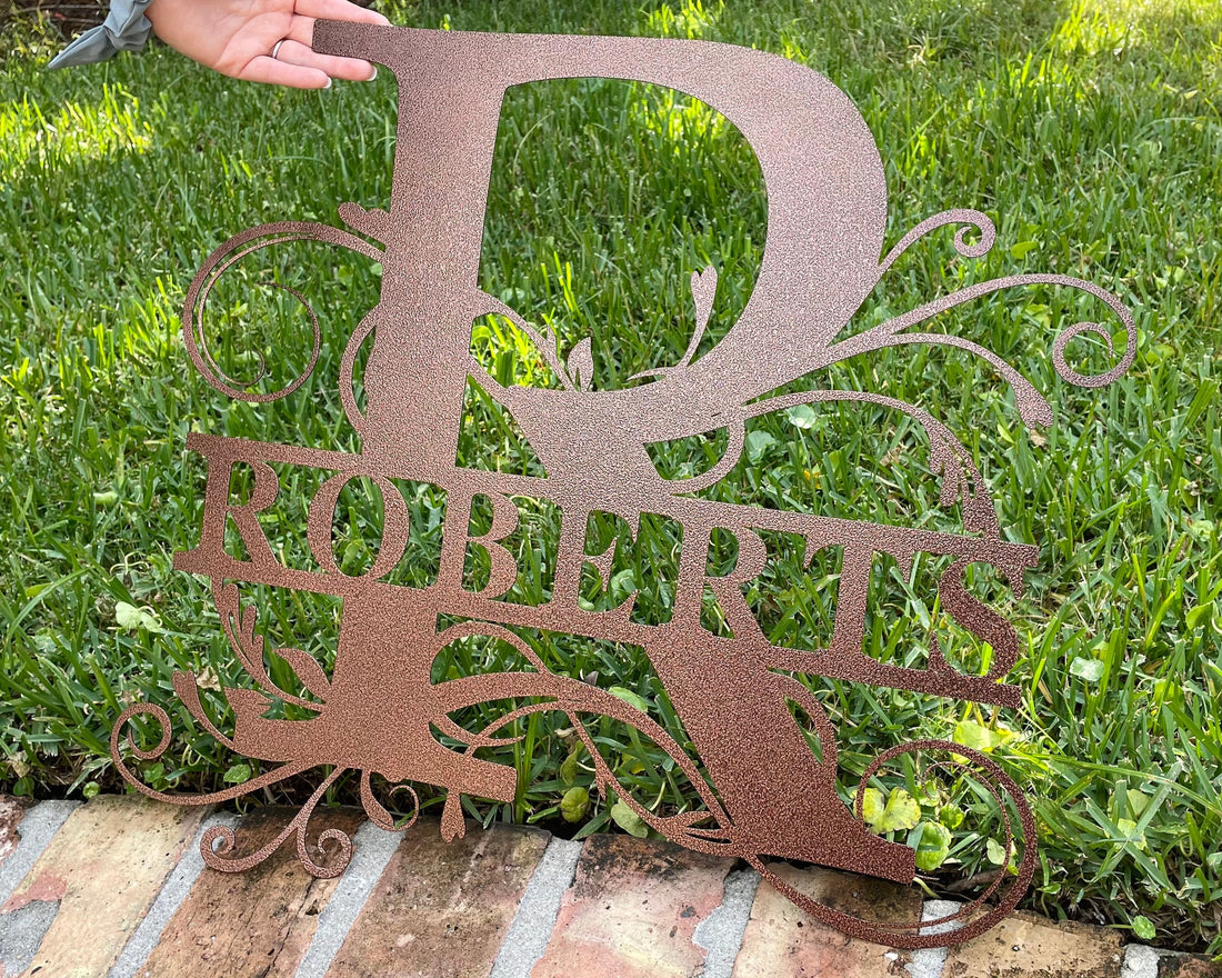 Personalized Metal Sign Custom Last Name Sign Family Name Sign Metal Wall Art Split Monogram Personalized Wedding Gift