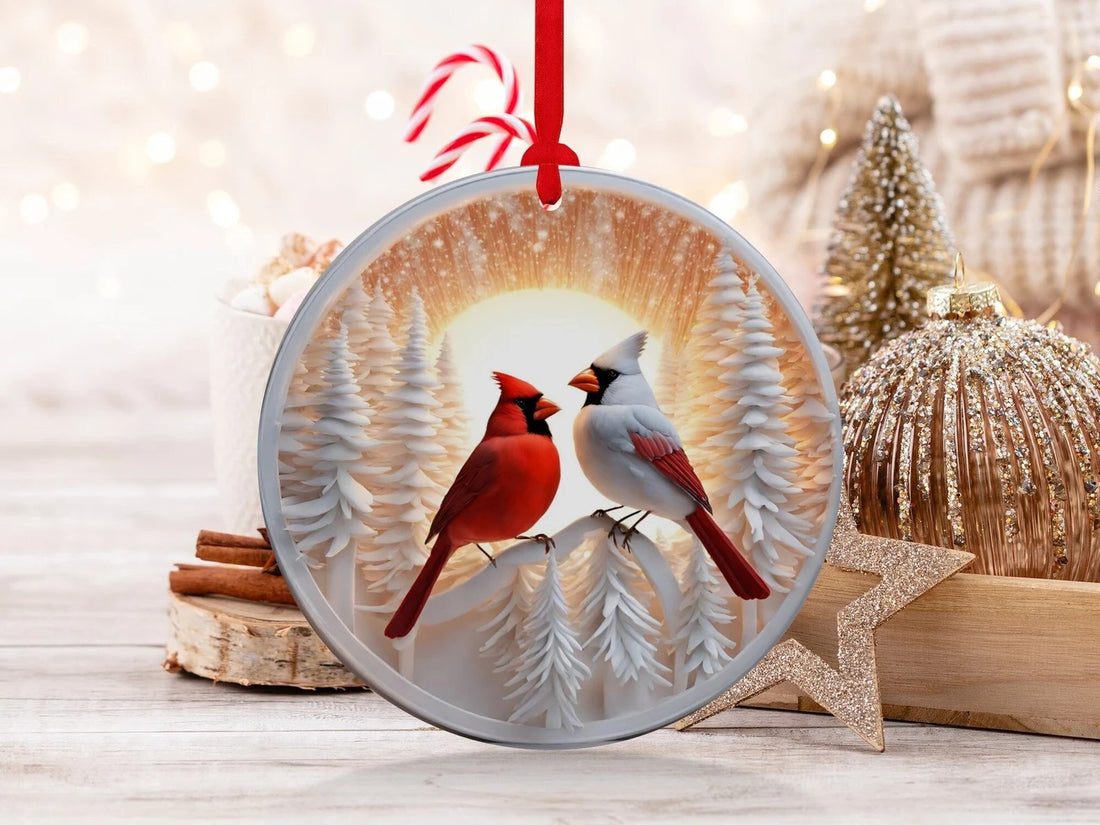 The Cardinal and Snowbird Winter Sunrise Ornament
