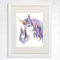Unicorn Mother and Daughter Wall Decor For Girls Room - Art Print - 8x10
