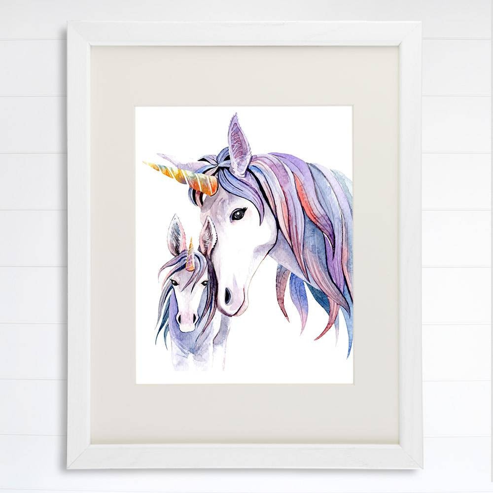Unicorn Mother and Daughter Wall Decor For Girls Room - Art Print - 8x10