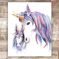 Unicorn Mother and Daughter Wall Decor For Girls Room - Art Print - 8x10