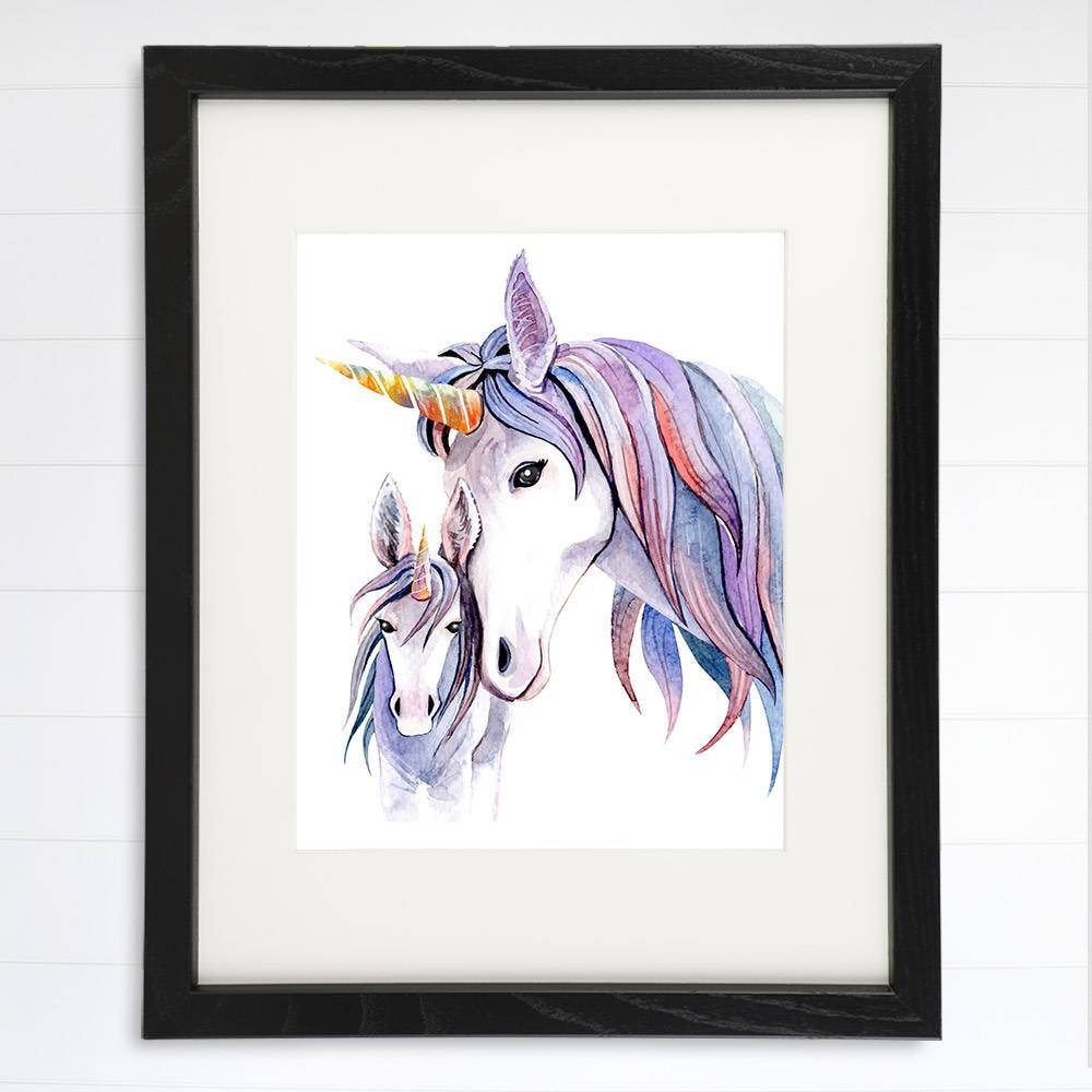 Unicorn Mother and Daughter Wall Decor For Girls Room - Art Print - 8x10