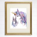 Unicorn Mother and Daughter Wall Decor For Girls Room - Art Print - 8x10