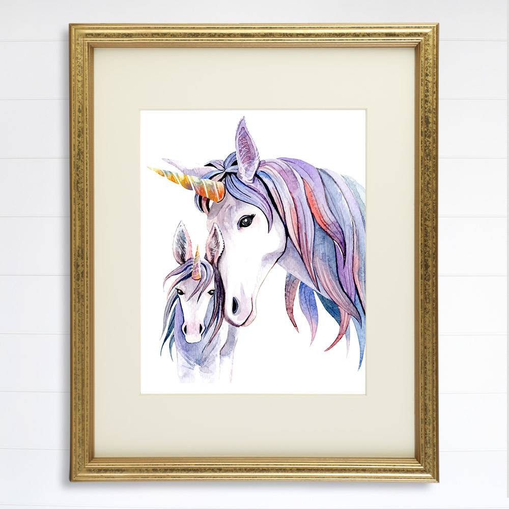 Unicorn Mother and Daughter Wall Decor For Girls Room - Art Print - 8x10