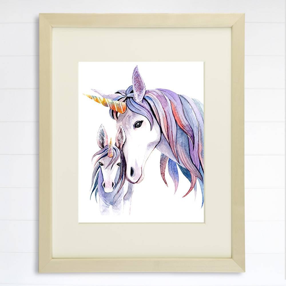 Unicorn Mother and Daughter Wall Decor For Girls Room - Art Print - 8x10