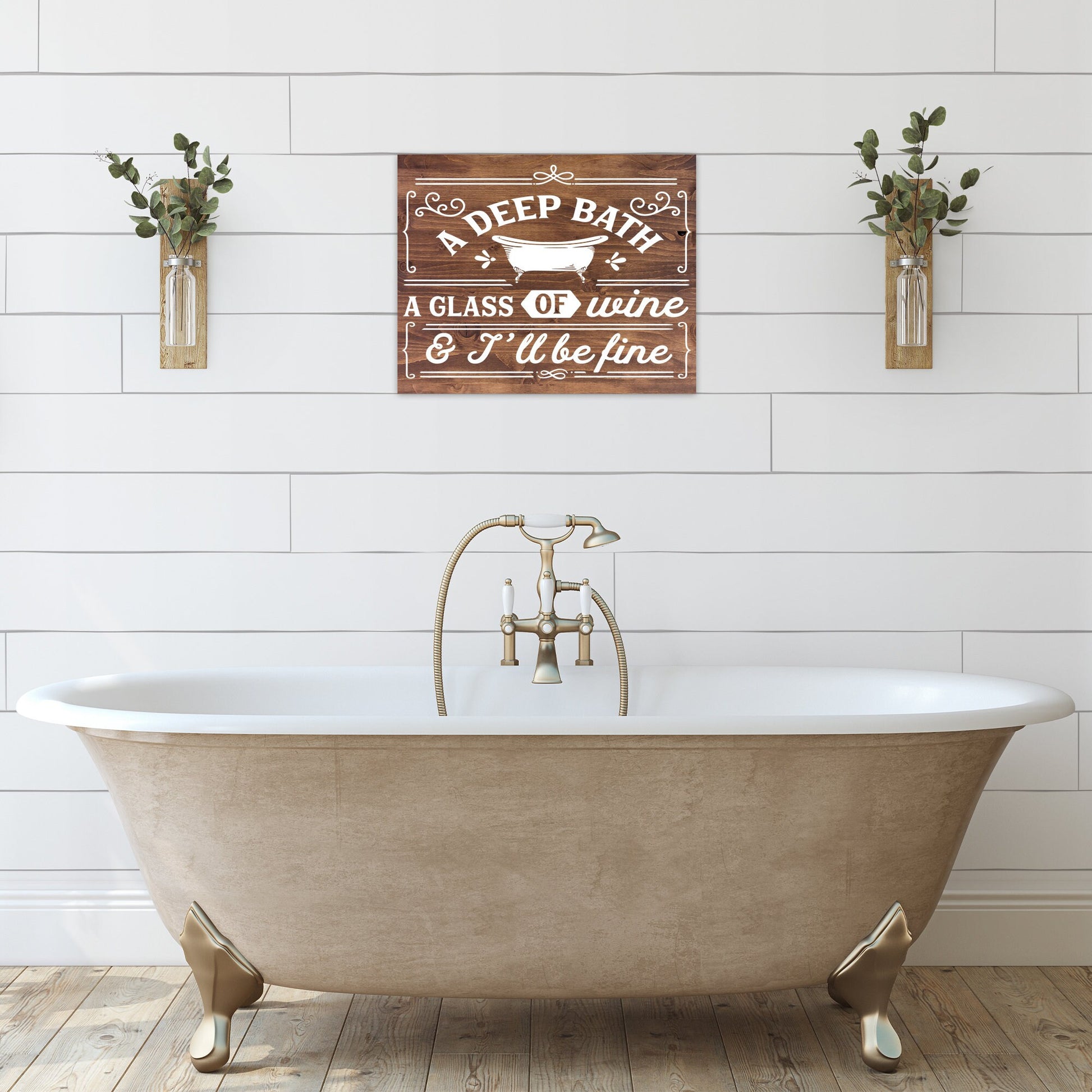 Funny Bathroom Sign | Wood Sign | A Deep Bath, A Glass of Wine