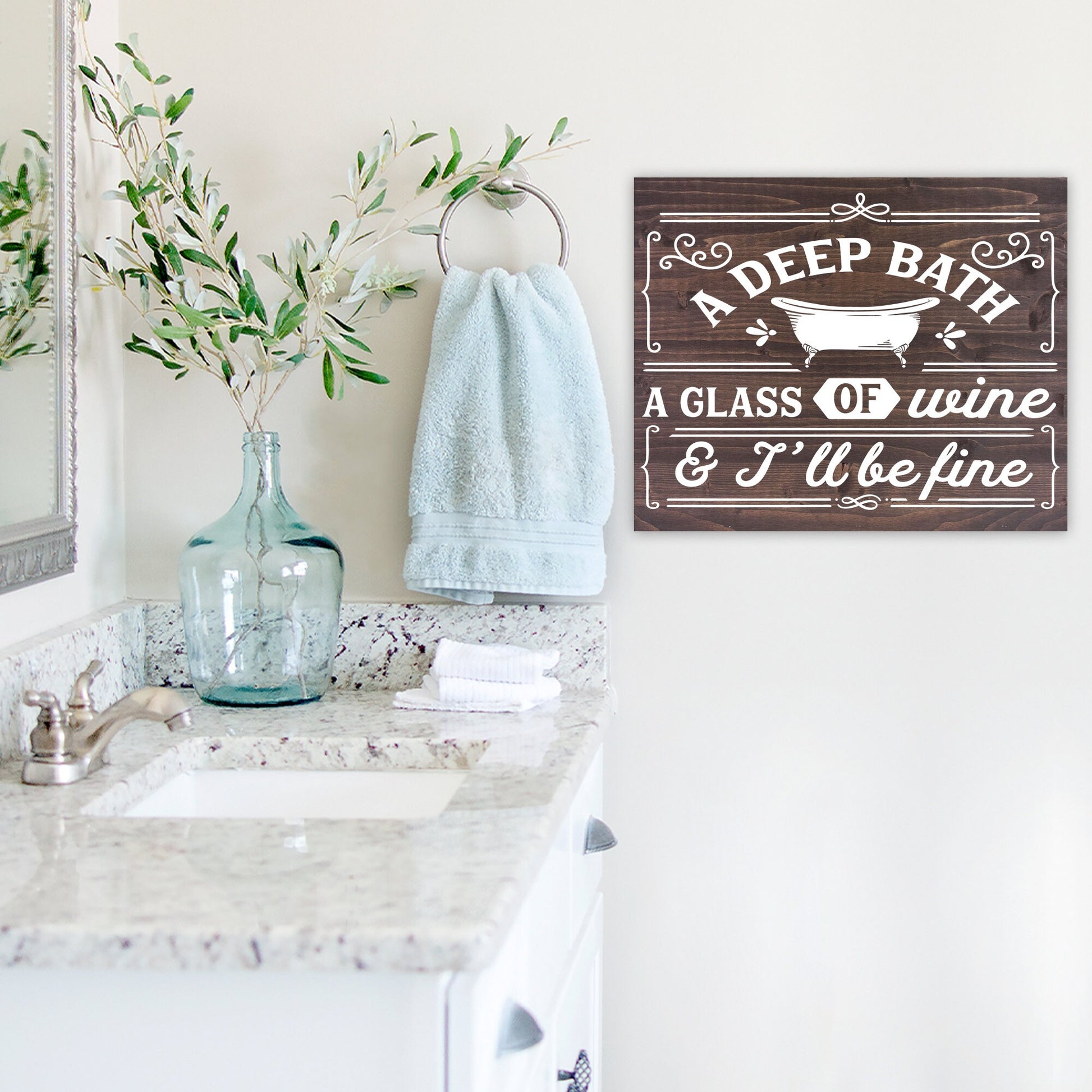 Funny Bathroom Sign | Wood Sign | A Deep Bath, A Glass of Wine
