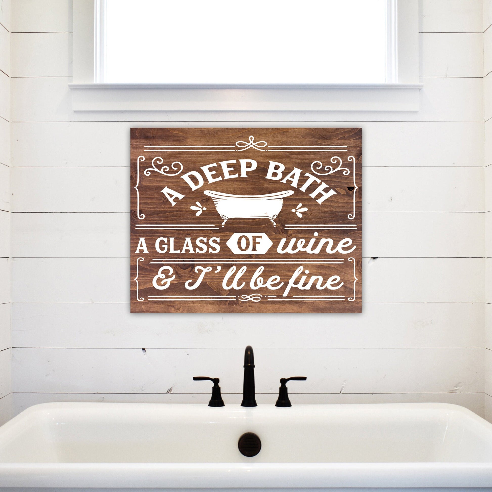 Funny Bathroom Sign | Wood Sign | A Deep Bath, A Glass of Wine