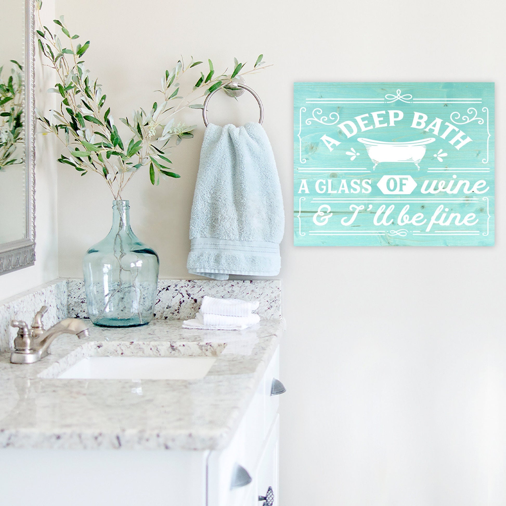 A Deep Bath, A Glass of Wine | Funny Bathroom Sign