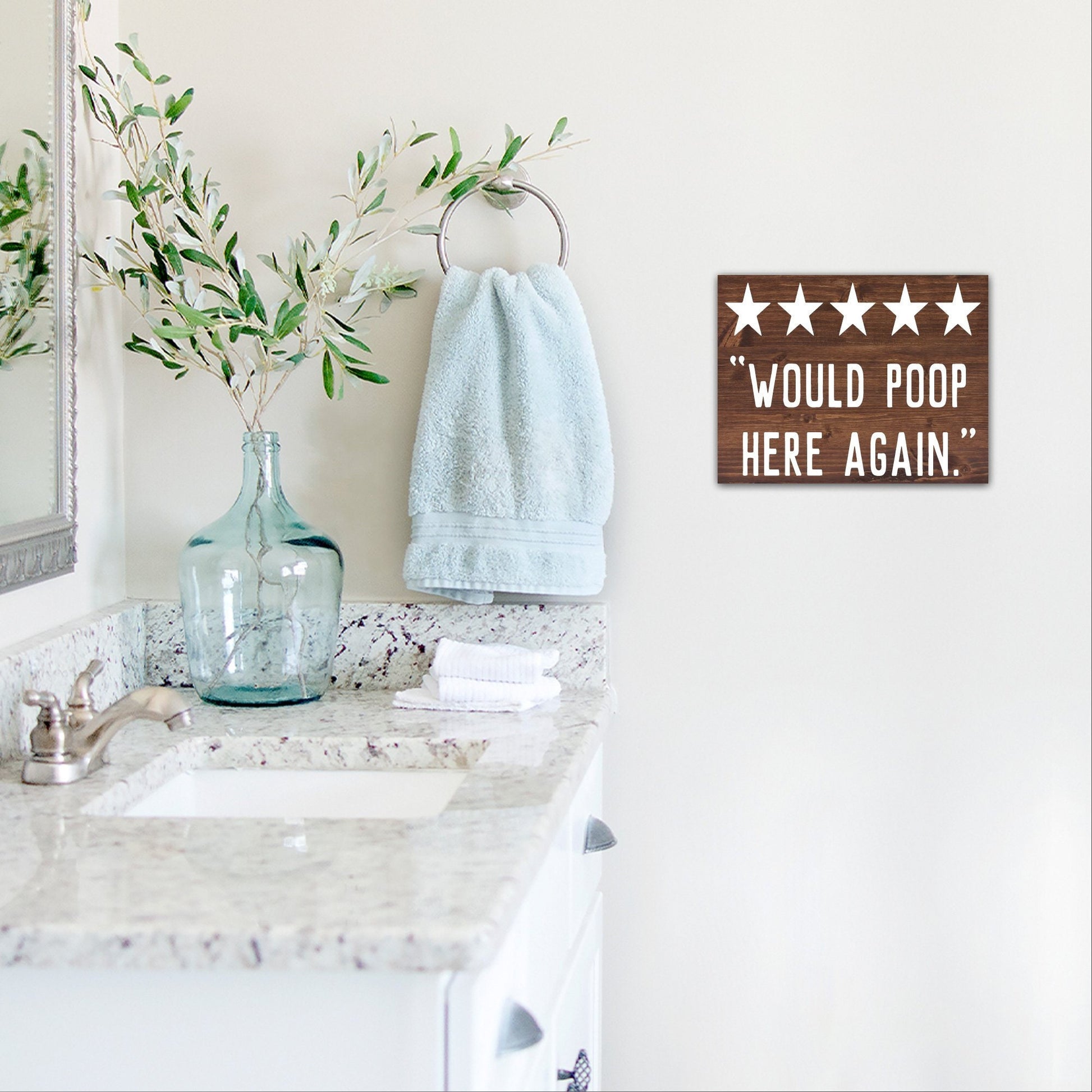 Would Poop Here Again | Funny Bathroom Sign | Farmhouse Wood Sign | Bathroom Review Sign