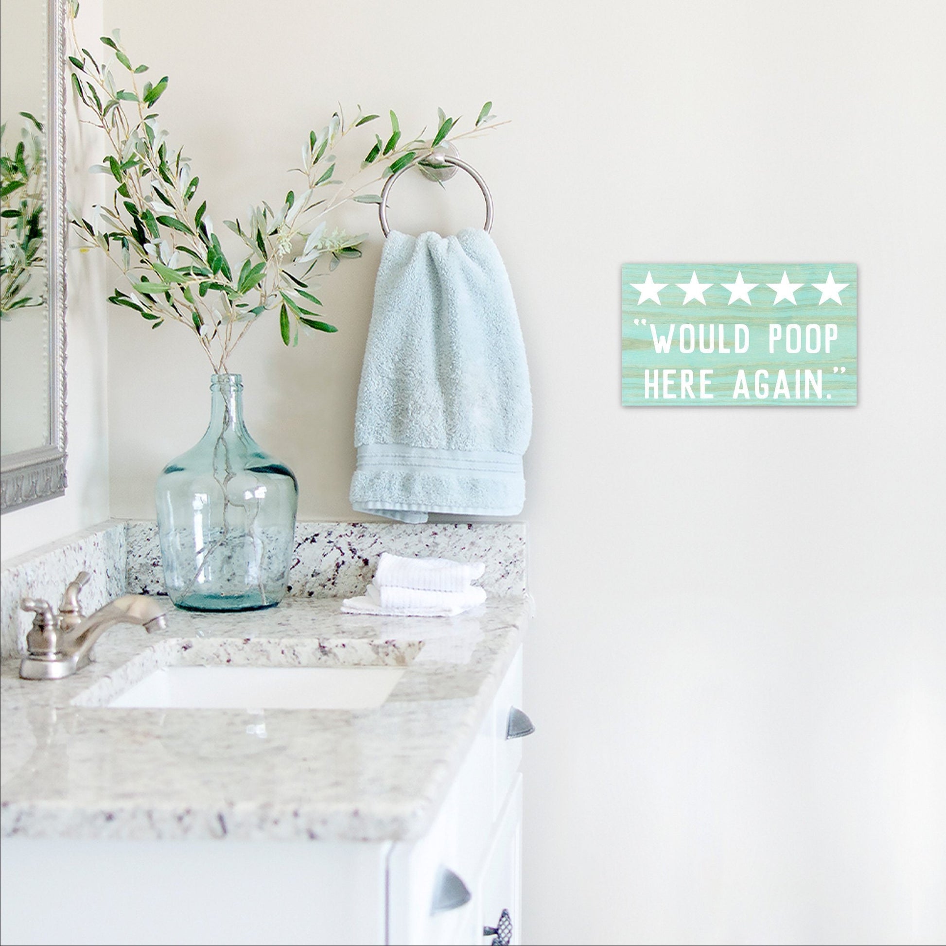 Would Poop Here Again | Funny Bathroom Sign | Farmhouse Wood Sign | Bathroom Review Sign