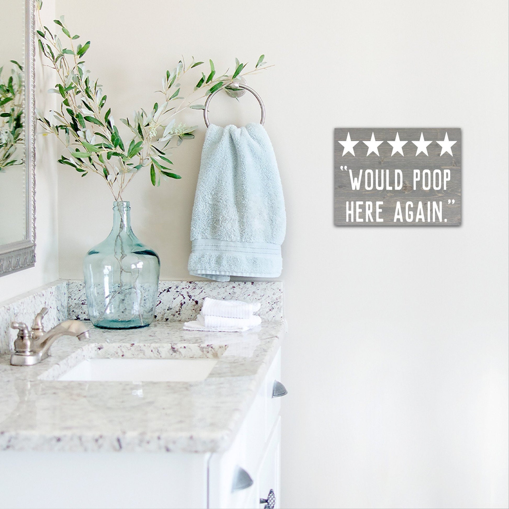 Would Poop Here Again | Funny Bathroom Sign | Farmhouse Wood Sign | Bathroom Review Sign