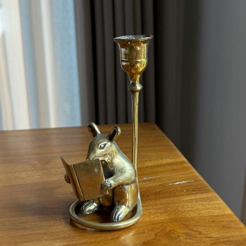 Handcrafted Reading Mouse Candleholder