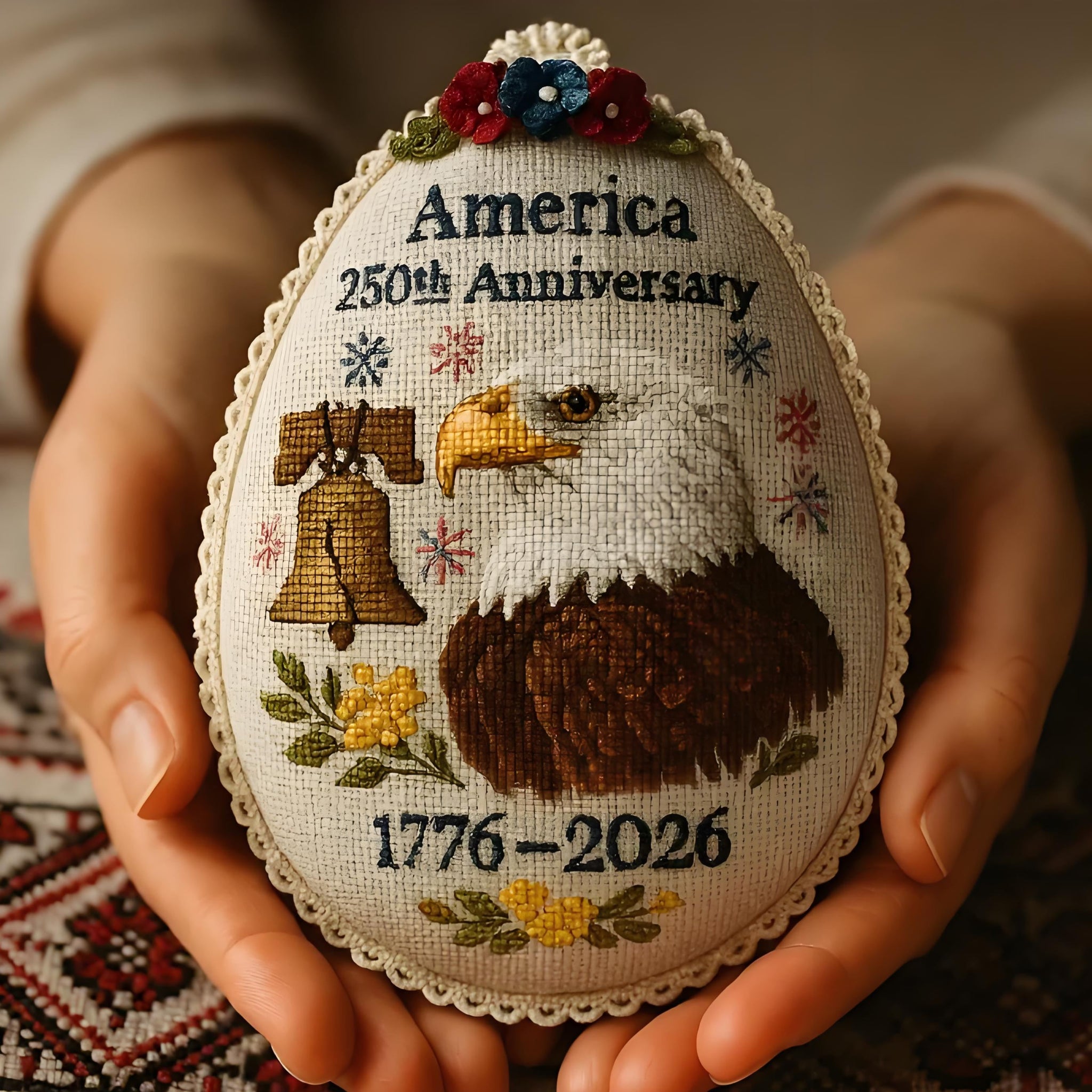 Patriotic Stitch Legacy: US 250th Anniversary Embroidery Ornament