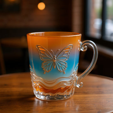 Elegant Butterfly Glass Mug - A Sip of Serenity