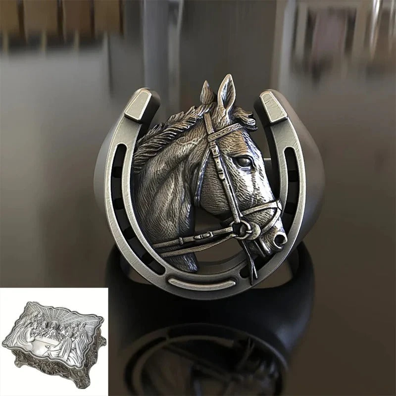 Lucky Horseshoe Horse Head Ring